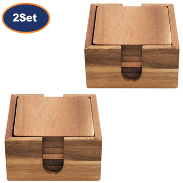 12Pcs Acacia Wood Square Coaster Set with Square Holders