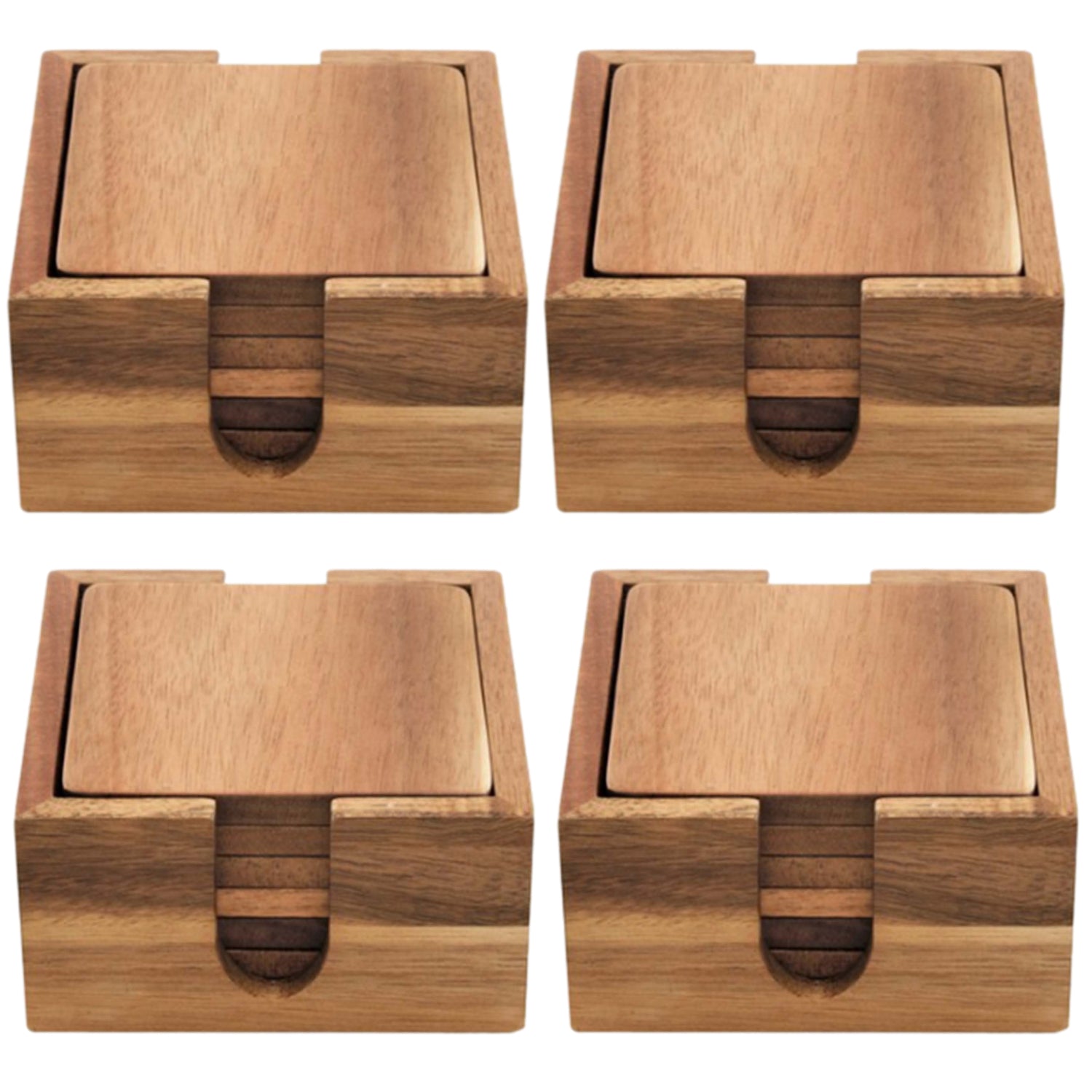 24Pcs Acacia Wood Square Coaster Set with Square Holders