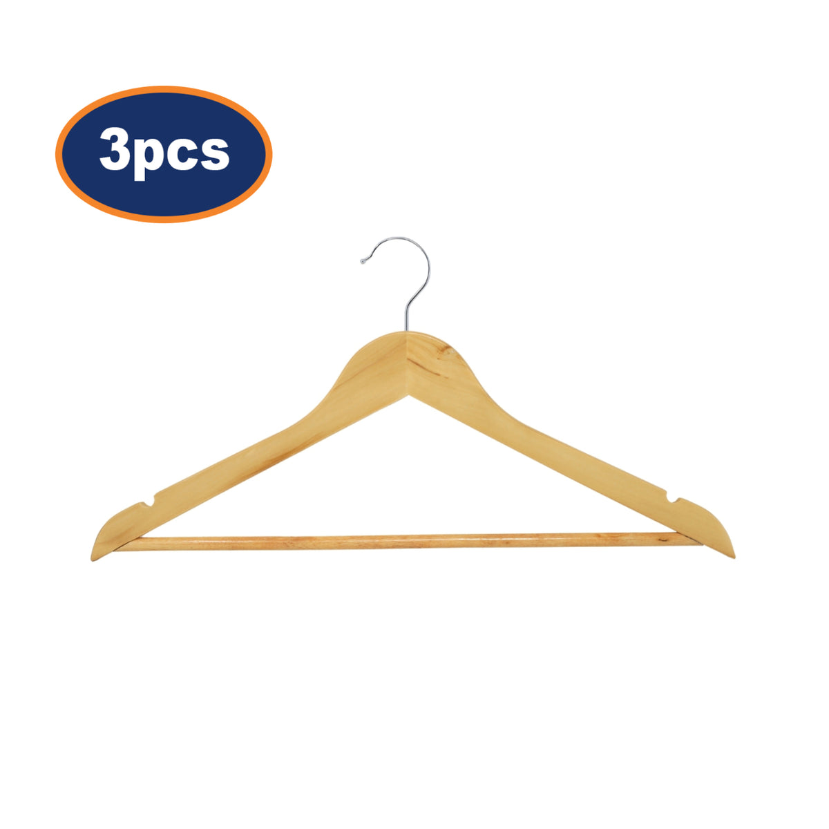 3Pcs 45cm Notched Wooden Clothes Hanger