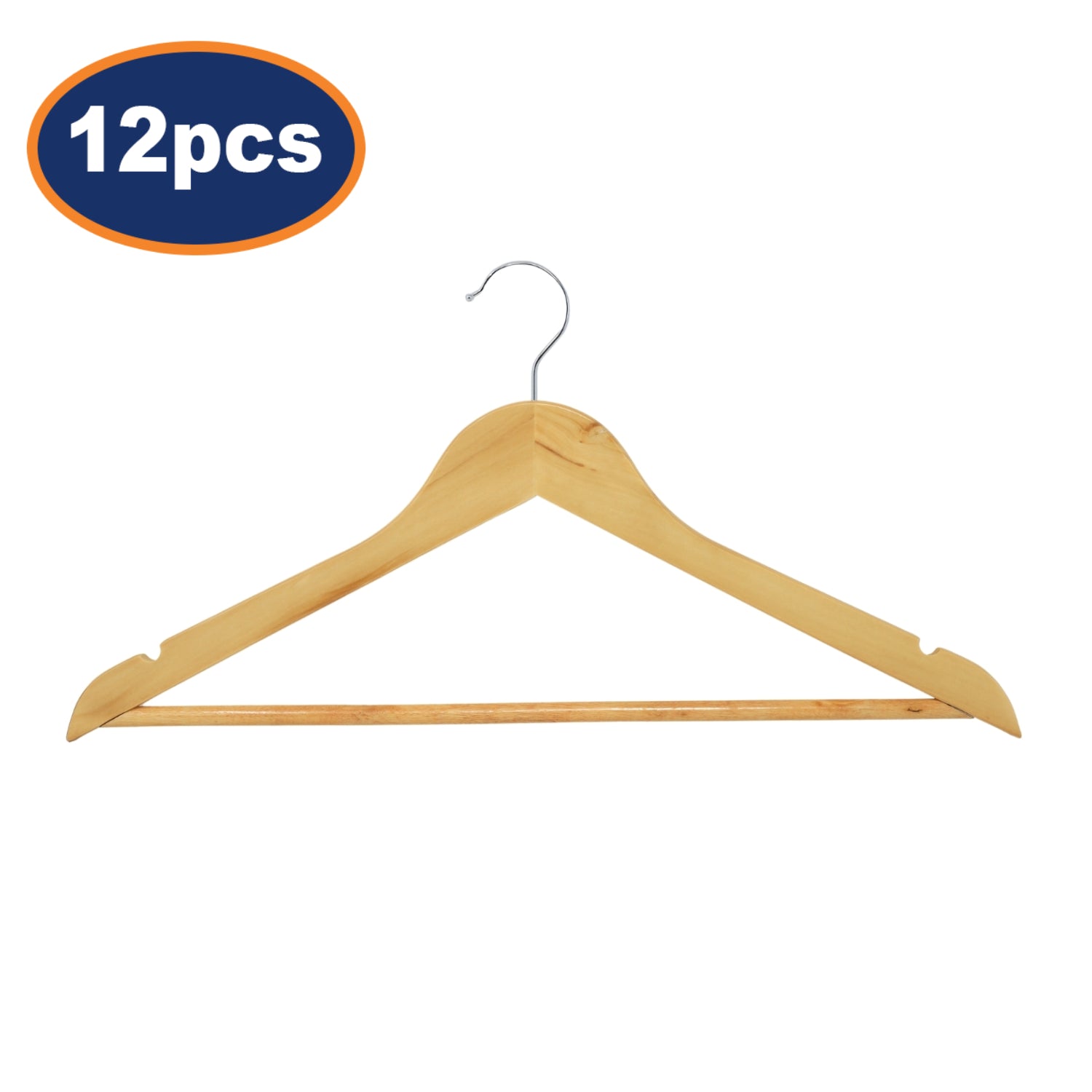 12Pcs 45cm Notched Wooden Clothes Hanger