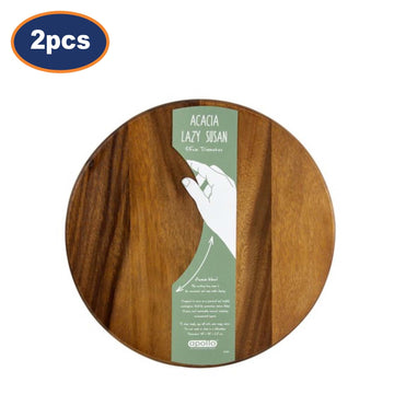 2Pcs 36cm Acacia Wood Round Rotating Board Lazy Susan