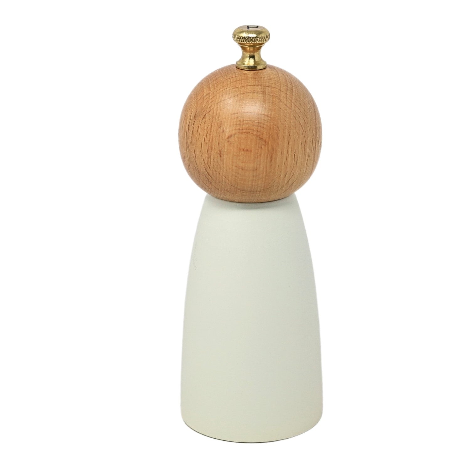 17cm Cream Brown Wooden Pepper Mill with Golden Knob