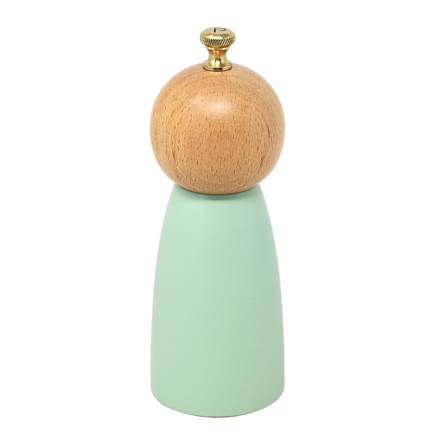 17cm Mint Green Wooden Pepper Mill with Golden Knob