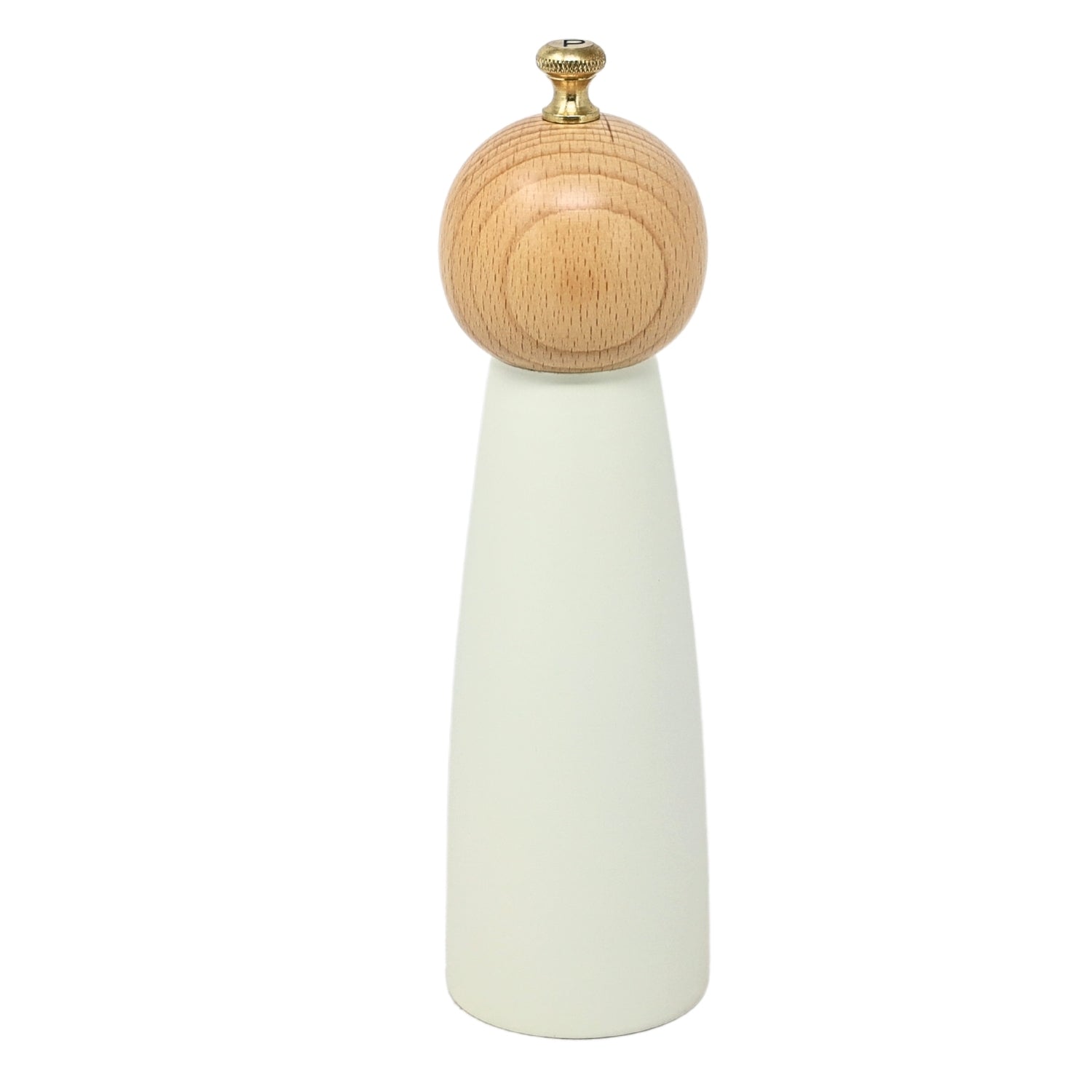 20cm Cream Brown Wooden Pepper Mill with Golden Knob