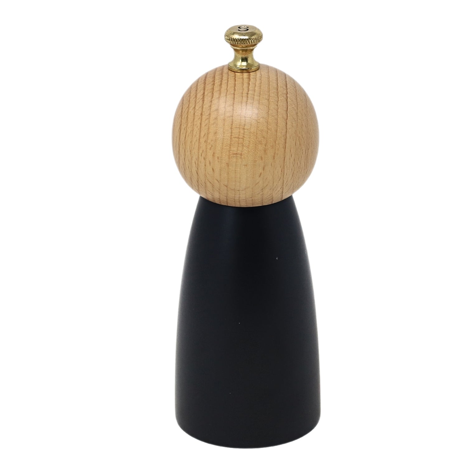 17cm Black Wooden Salt Mill with Golden Knob