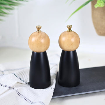 17cm Black Wooden Salt & Pepper Mill Set