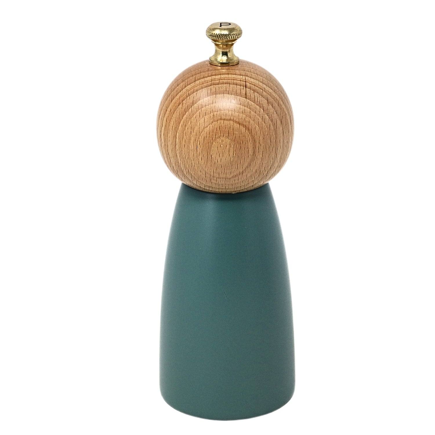 17cm Ivy Green Wooden Pepper Mill with Golden Knob