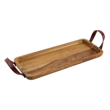 Acacia Wood Rectangular Centerpiece Tray with Handle