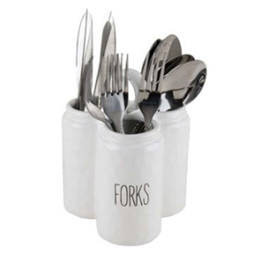 3pc White Ceramic Cutlery Holder