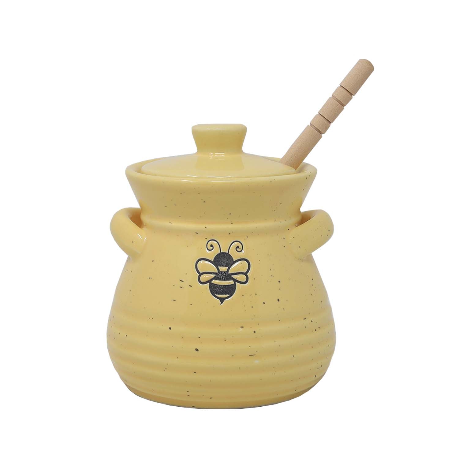 350ml Ceramic Honey Pot with Wooden Dipper