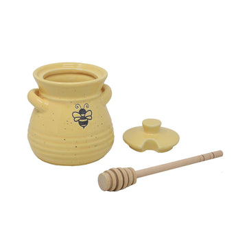 2Pcs 350ml Ceramic Honey Pot with Wooden Dipper