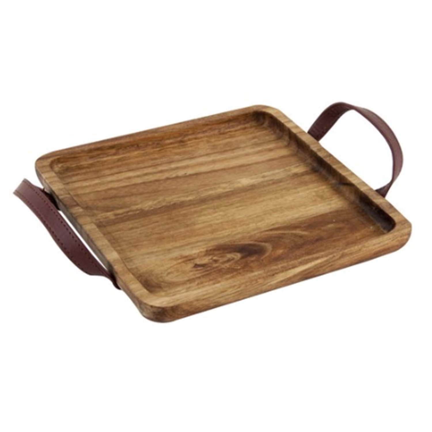 Large Acacia Wood Square Tray with Handle