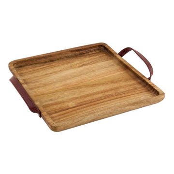2Pcs 25.5cm Acacia Wood Square Tray with Handle