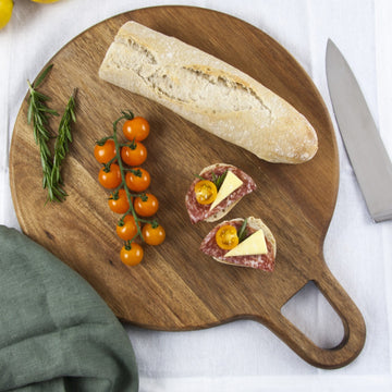 Acacia Wood Worktop Saver Round Handled Chopping Board