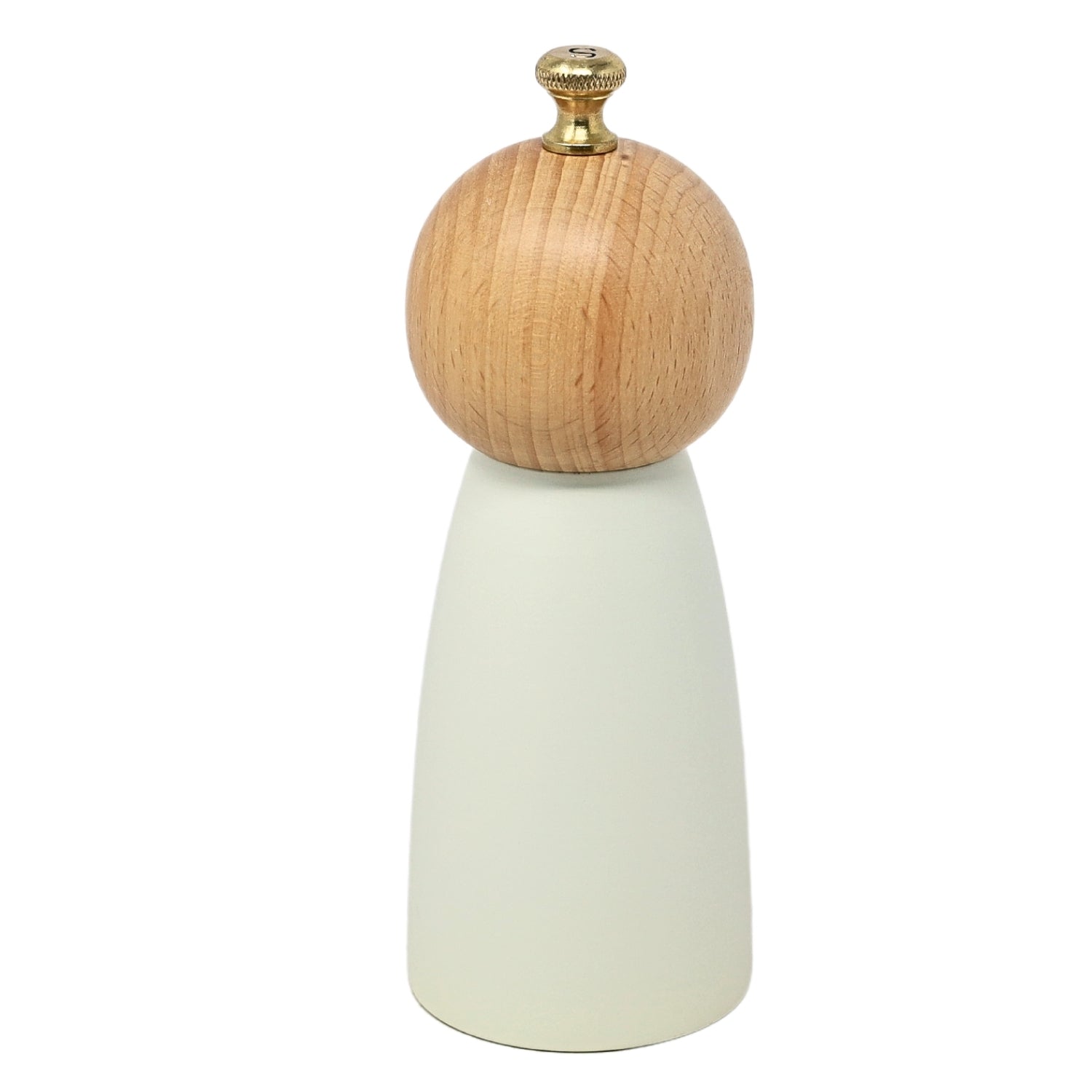 17cm Cream Brown Wooden Salt Mill with Golden Knob