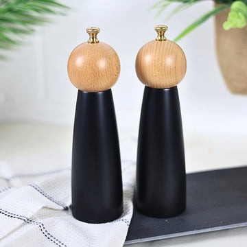 20cm Black Wooden Salt & Pepper Mill Set