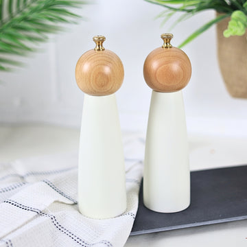 20cm Cream Wooden Salt & Pepper Mill Set