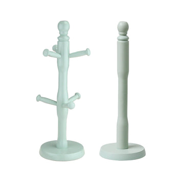 Mint Finish Wooden Paper Towel Holder & 6Hooks Mug Tree