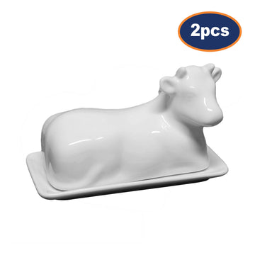 2Pcs Porcelain Cow Belly Design Cover Butter Dishes