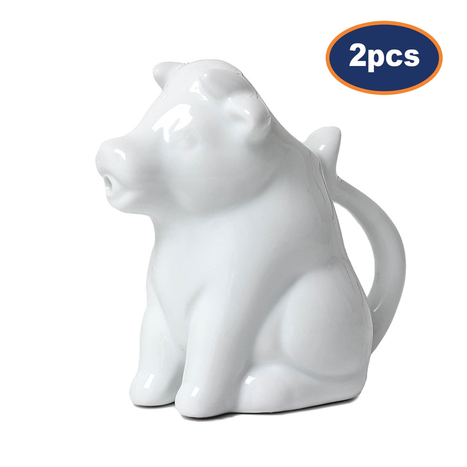 2Pcs 50ml White Porcelain Cow Design Milk Jug With Handle