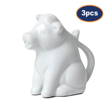 3Pcs 50ml White Porcelain Cow Design Milk Jug With Handle
