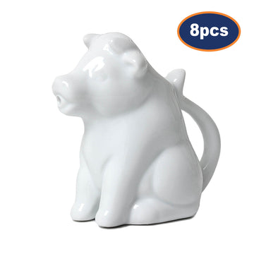 8Pcs 50ml White Porcelain Cow Design Milk Jug With Handle
