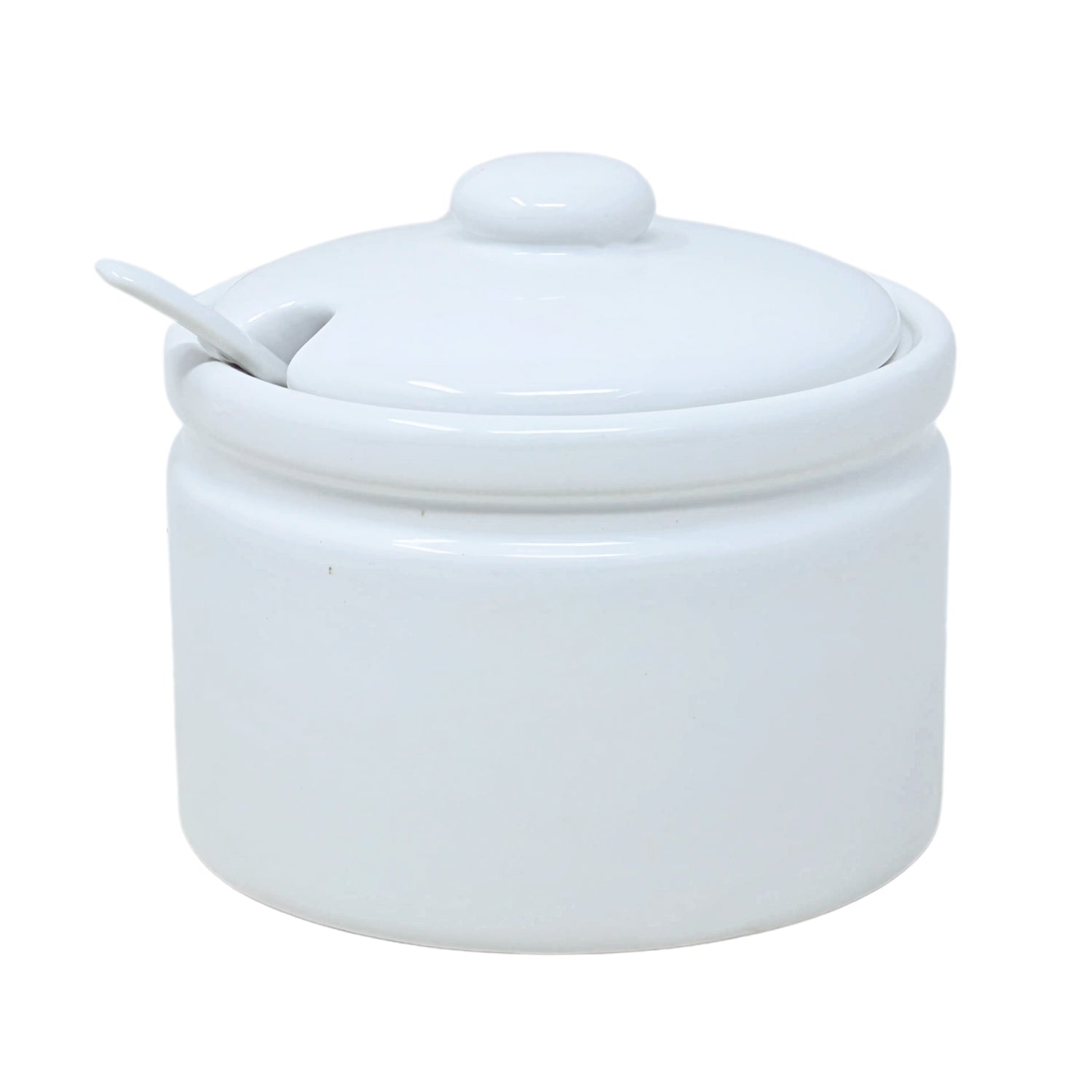 Ceramic White Round 400ml Jam Pot With Lid & Spoon