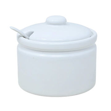 Ceramic White Round 400ml Jam Pot With Lid & Spoon