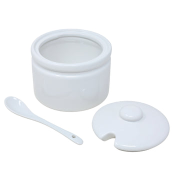 6Pcs Ceramic White Round 400ml Jam Pot With Lid & Spoon