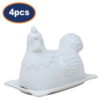 4Pcs Hen Design Novelty Porcelain White Butter Dish
