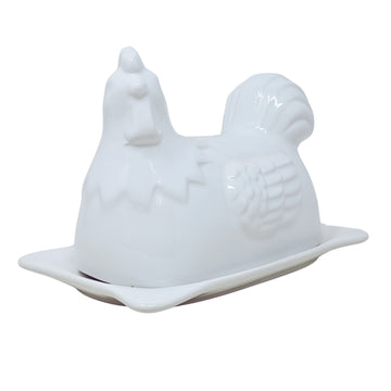 Hen Design Novelty Porcelain White Butter Dish