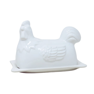 2Pcs Hen Design Novelty Porcelain White Butter Dish
