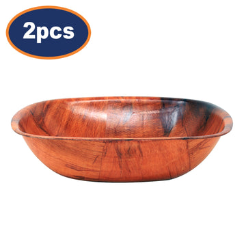 2Pcs 20cm Woven Pattern Wood Bowl
