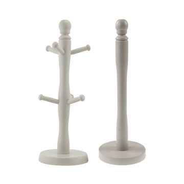 Grey Finish Wooden Paper Towel Holder & 6Hooks Mug Tree