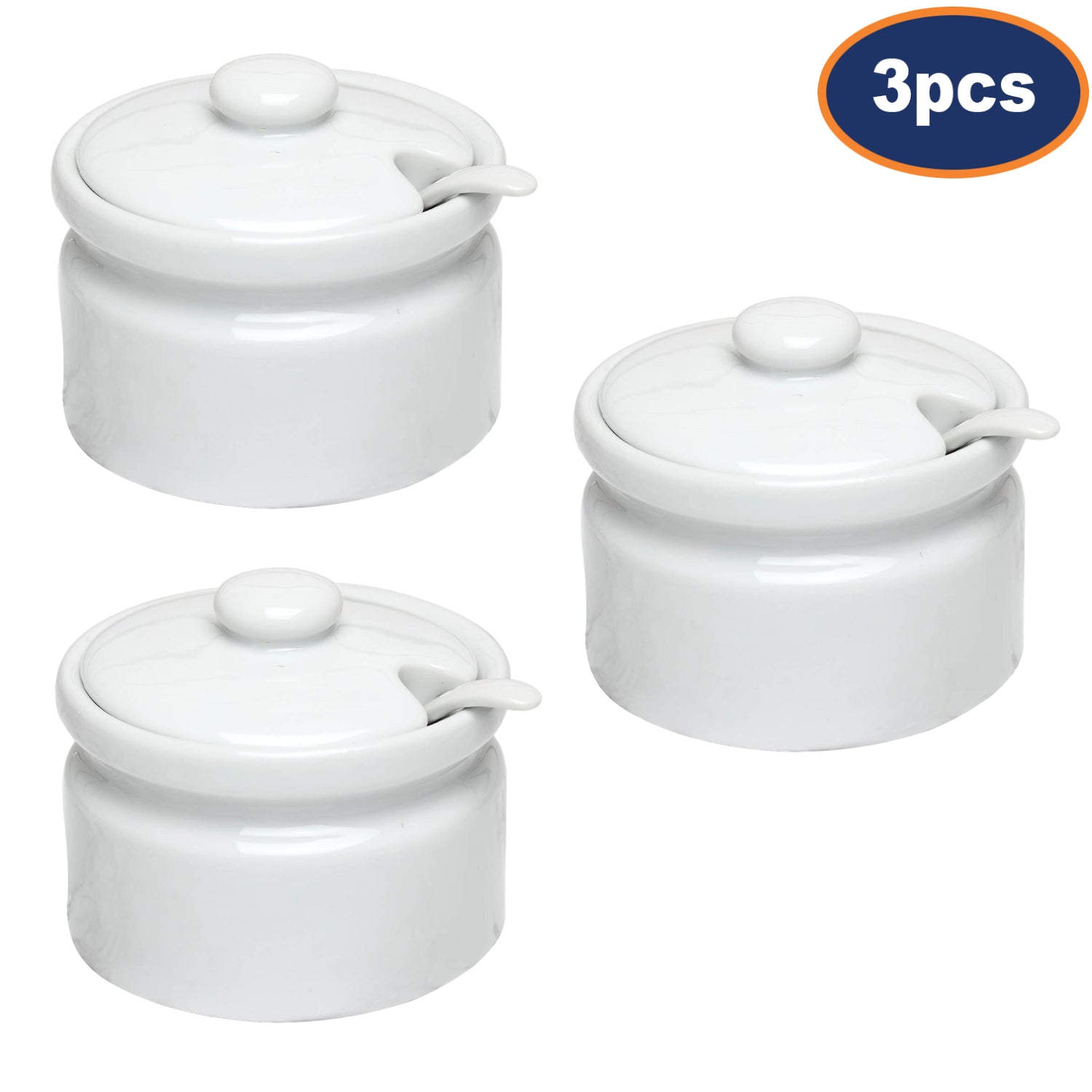 3Pcs 175ml Porcelain White Ceramic Container with Lid and Spoon