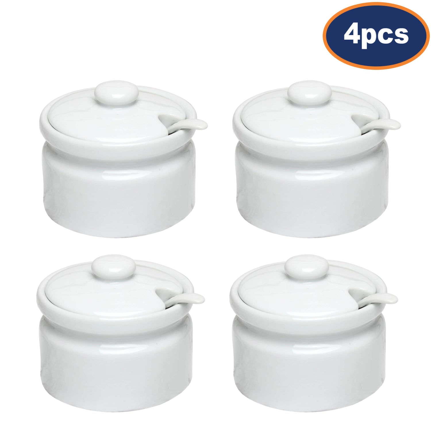 4Pcs 175ml Porcelain White Ceramic Container with Lid and Spoon