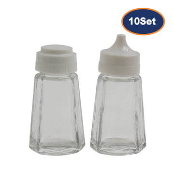 10 Sets Clear Glass Plastic Lid Salt & Pepper Shakers