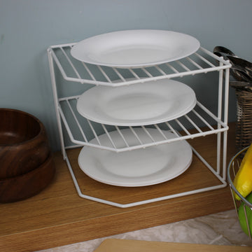 2Pcs 2 Tier Plate Holder Organizer Rack Stand