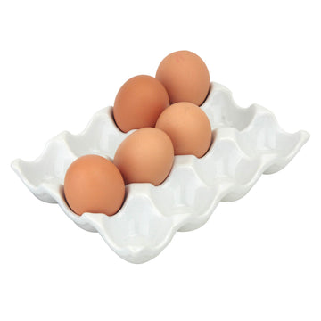 White Ceramic 12 Eggs Holder Tray