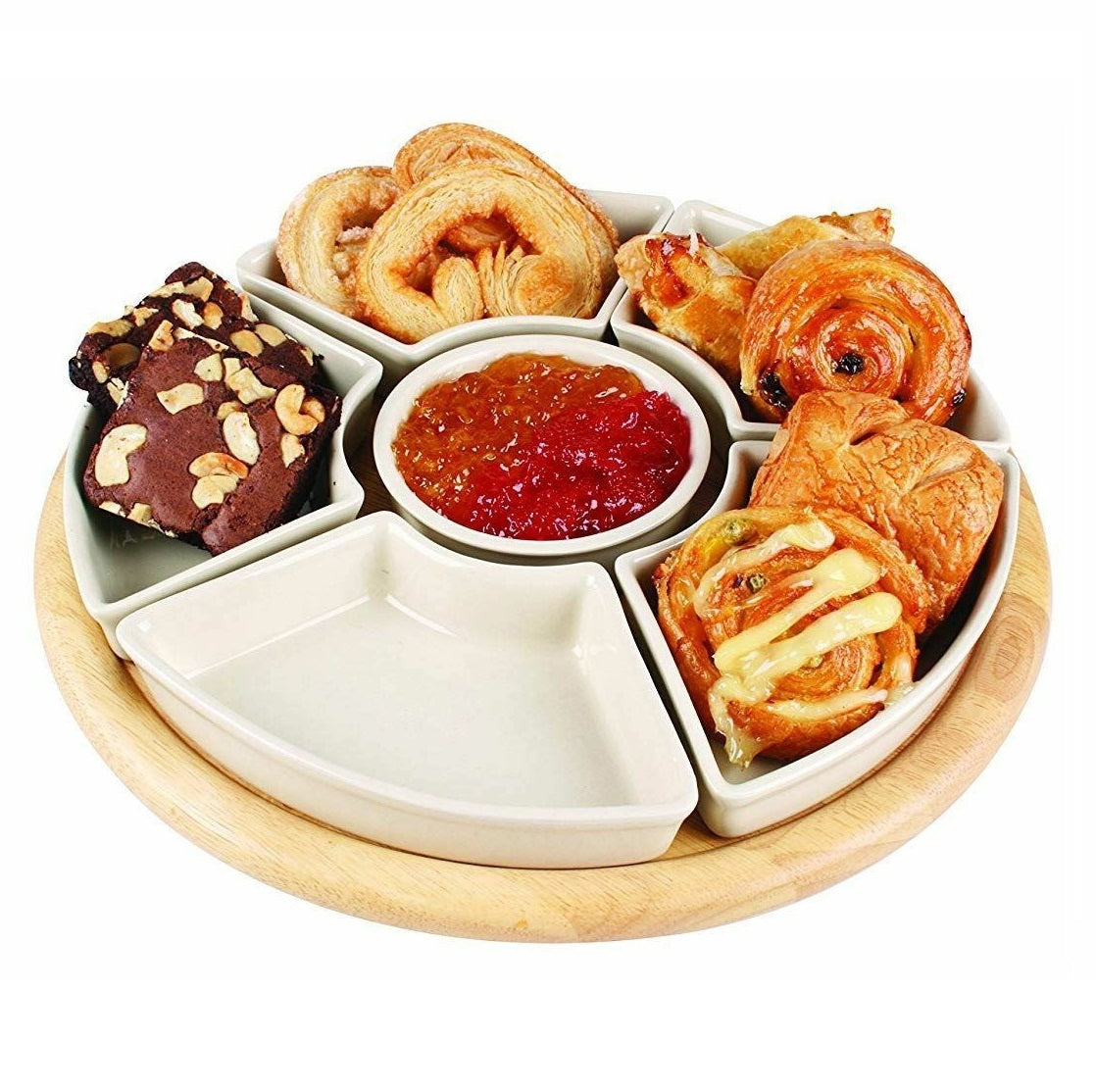 Rubber Wood Lazy Susan Ceramic Dishes Dip Server