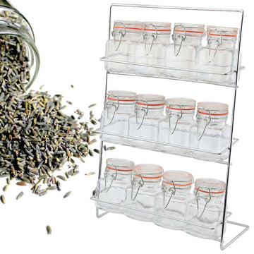 Set Of 12 Clip Top Spice Jars With Storage Rack