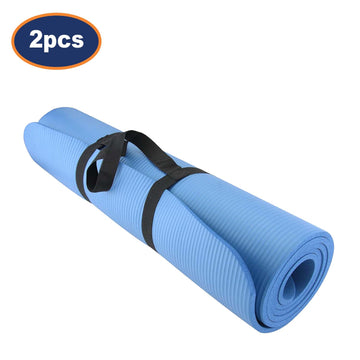 2Pcs Non Slip Yoga Mat Blue 10mm 184cm x 62cm With Carry Straps