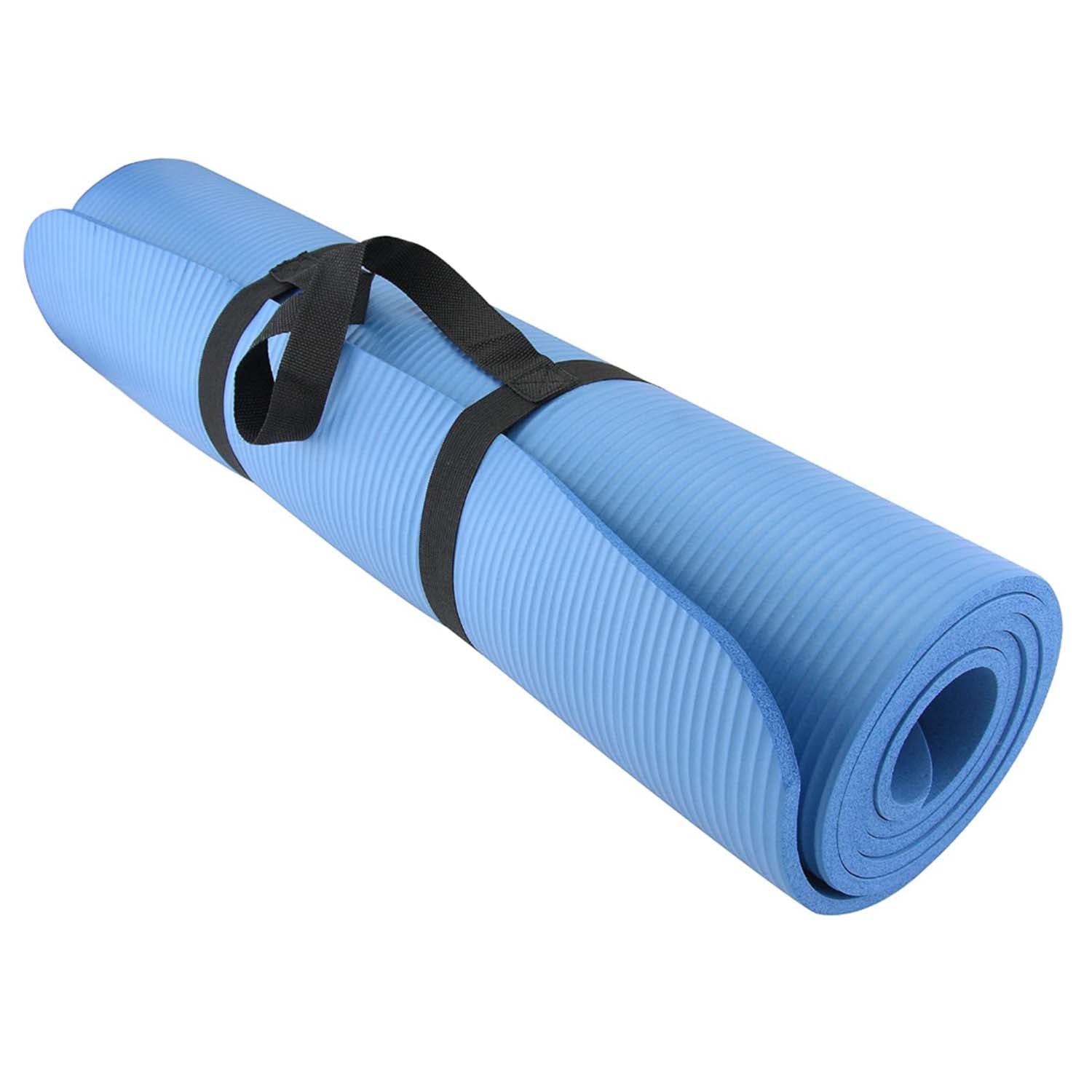 Non Slip Yoga Mat Blue 10mm 184cm x 62cm With Carry Straps