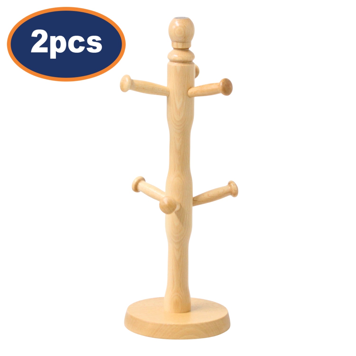 2Pcs 6 Hooks Wooden Tree Mug Holder