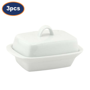 3Pcs White Ceramic Deep Butter Dish With Lid