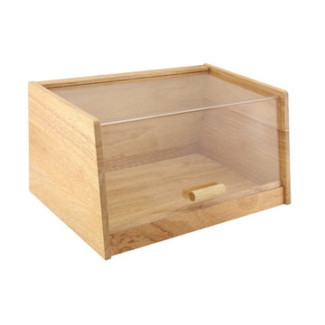 Wooden Clear Front Bread Bin With Clear Top Container