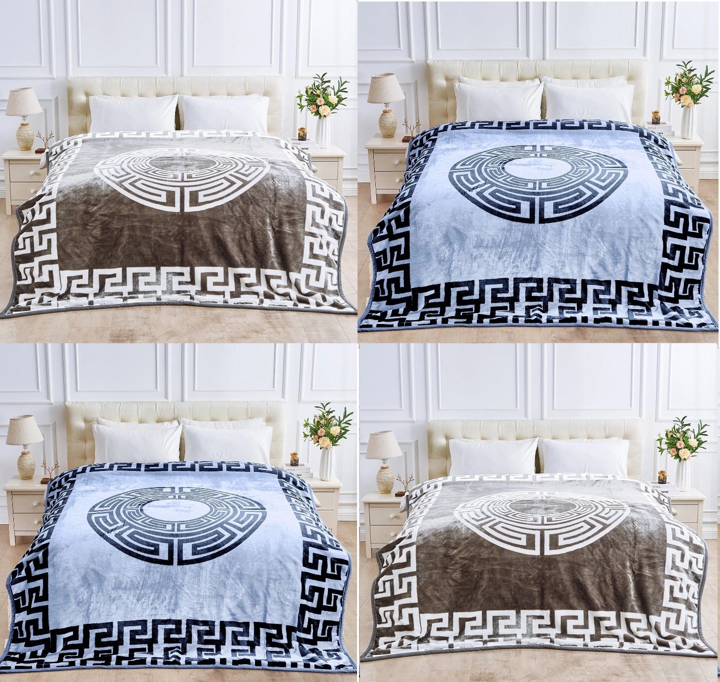 2 PLY Heavy Weight Greek Keys 7KG Throw, 200x240cm - Natural Grey