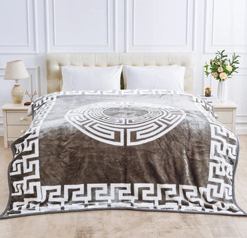 2 PLY Heavy Weight Greek Keys 7KG Throw, 200x240cm - Natural Grey