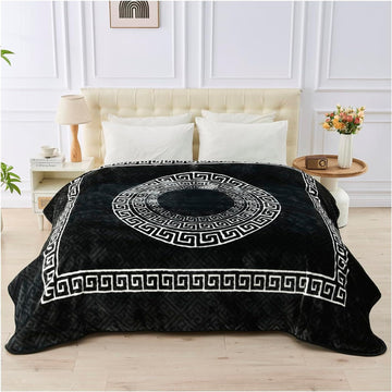Greek Keys Mink Sofa Bed Throw, 200x240cm - Black