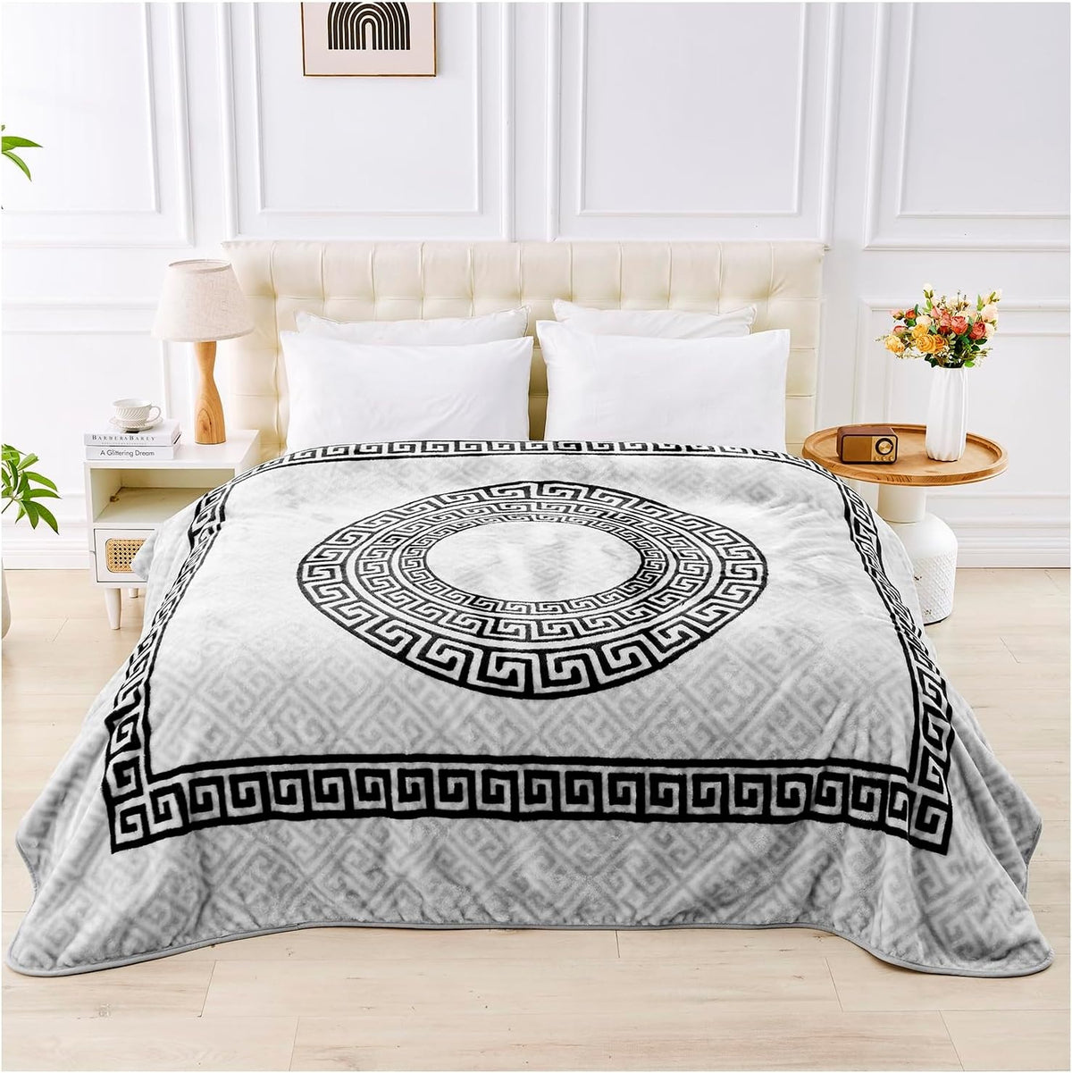 Greek Keys Mink Sofa Bed Throw, 200x240cm - Grey